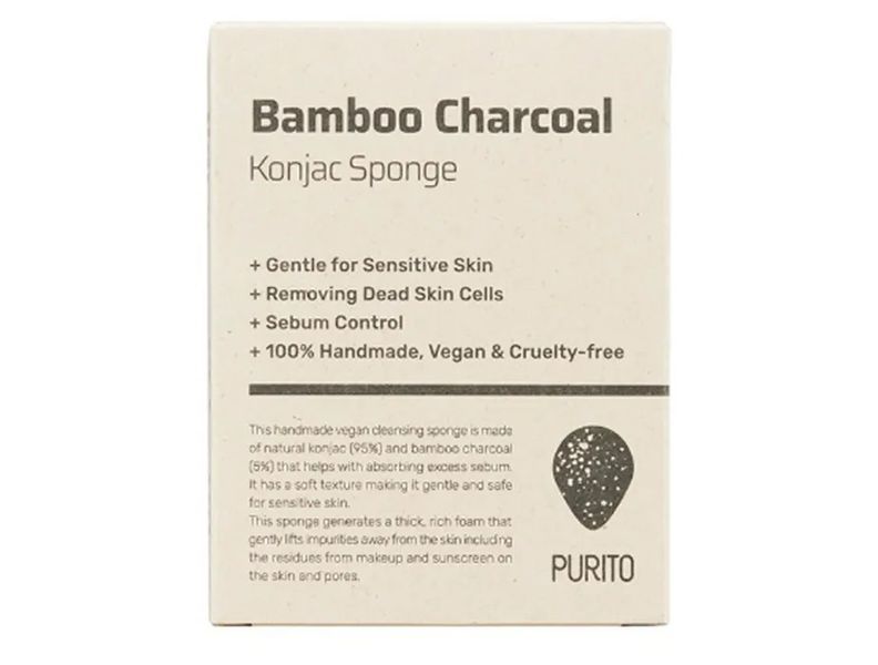 Натуральный спонж &laquo;Конняку&raquo; для лица с древесным углём Purito Bamboo Charcoal Konjac Sponge M1290 фото
