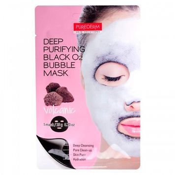 Очищувальна бульбашкова маска з вулканічним попелом PUREDERM Deep Purifying Black O2 Bubble Mask Volcanic M1455 фото