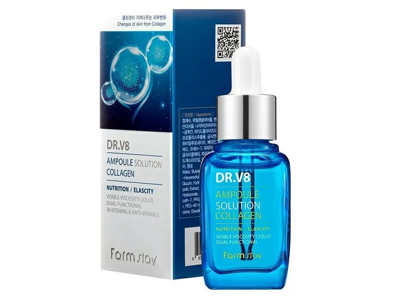 Сыворотка для упругости кожи лица с коллагеном FarmStay DR.V8 Ampoule Solution Collagen M1755 фото