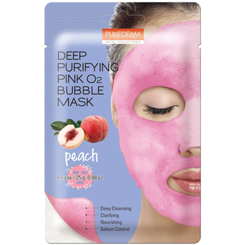 Очищувальна бульбашкова маска з екстрактом персика PUREDERM Deep Purifying Black O2 Bubble Mask Peach M1456 фото