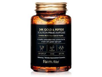 Омолаживающая сыворотка для лица с пептидами и золотом FarmStay 24K Gold & Peptide Solution Prime Ampoule M1379 фото