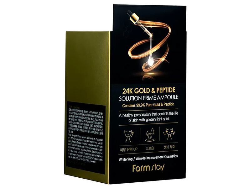 Омолаживающая сыворотка для лица с пептидами и золотом FarmStay 24K Gold & Peptide Solution Prime Ampoule M1379 фото